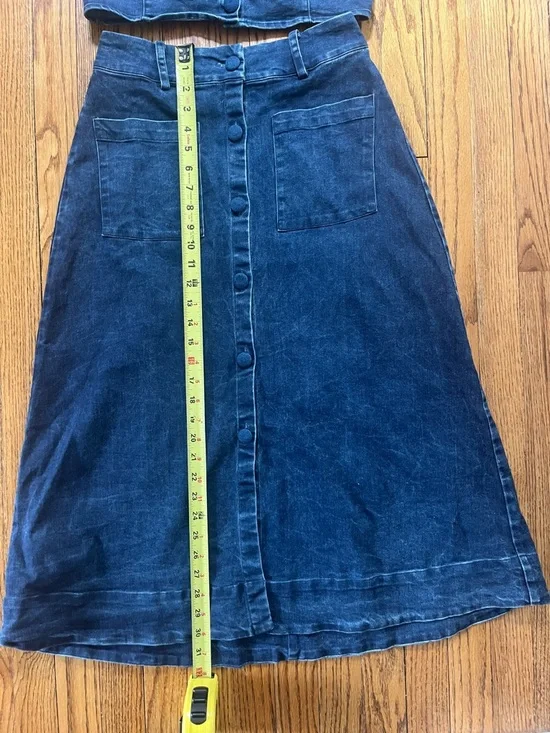 Free People Denim Skirt & Top Set Indigo Womens Size S Buttons Ruffles Festival - Picture 6 of 9